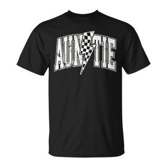 Auntie Hosting Race Car Pit Crew Checkered Birthday Party T-Shirt - Seseable