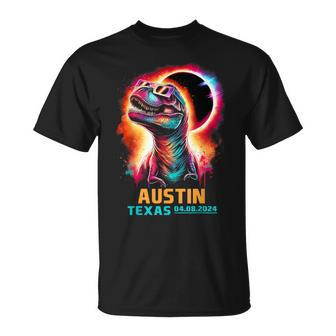 Austin Texas Total Solar Eclipse 2024 T Rex Dinosaur T-Shirt - Seseable