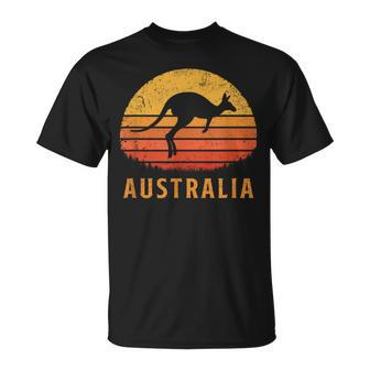 Australia Retro Kangaroo Vintage Outback Sunset Aussie T-Shirt - Monsterry