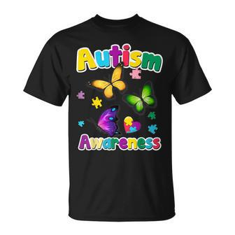Autism Awareness Butterfly Puzzle Pieces T-Shirt - Monsterry