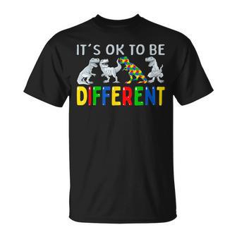 Autism Awareness Dinosaur Kid Boys It's Ok To Be Different T-Shirt - Monsterry