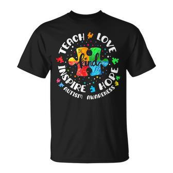 Autism Awareness Teach Hope Love Inspire Teacher T-Shirt - Seseable