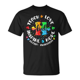 Autism Awareness Teach Hope Love Inspire Teacher T-Shirt | Mazezy UK