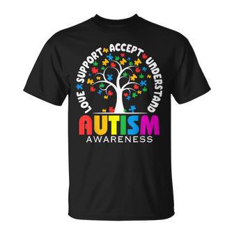 Autism Awareness Tree Love Support Accept Understand T-Shirt - Monsterry AU