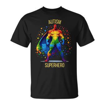 Autism Superhero Rainbow Puzzle Autism Awareness Acceptance T-Shirt - Thegiftio