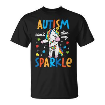 Autism Unicorn Floss Cant Dim My Sparkle Awareness Girls Kid T-Shirt | Mazezy UK