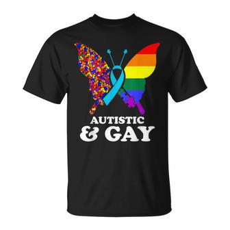 Autistic & Gay Autism Awareness Lgbt Pride Butterfly Autism T-Shirt - Thegiftio UK