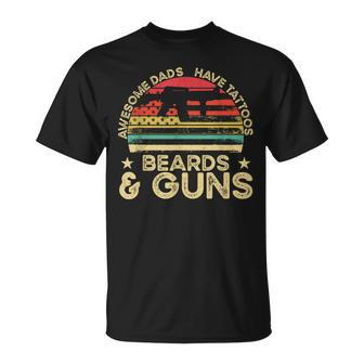 Awesome Dads Have Tattoos Beards & Guns Father's Day Mens T-Shirt - Monsterry