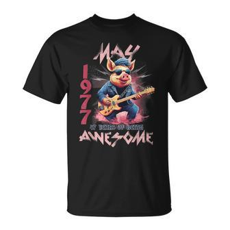 Awesome May 1977 47Th Birthday Pig Lover Guitar 47 Years Old T-Shirt - Thegiftio UK