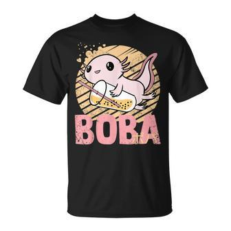 Axolotl Anime Retro Sunset Japanese Writing Boba Bubble Tea T-Shirt - Thegiftio UK