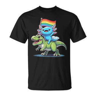 Axolotl Dinosaur Rainbow Flag Pride Gay Lesbian Proud Ally T-Shirt - Seseable