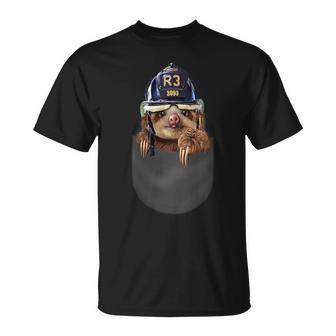 Baby Sloth In Fireman Helmet Pocket T-Shirt - Monsterry DE