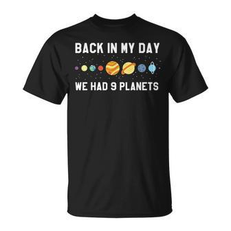 Back In My Day 9 Planets Pluto Space Astronomy T T-Shirt - Monsterry