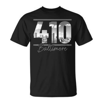 Baltimore 410 Area Code Skyline Maryland Vintage T-Shirt - Seseable