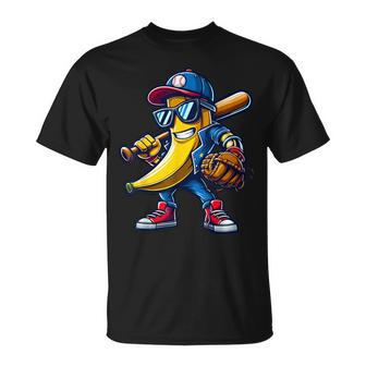 Banana Playing Baseball Fruit Lover Baseball Player T-Shirt - Seseable