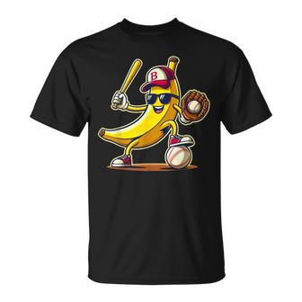 Banana Playing Baseball Fruit Lover Baseball Player T-Shirt - Monsterry DE