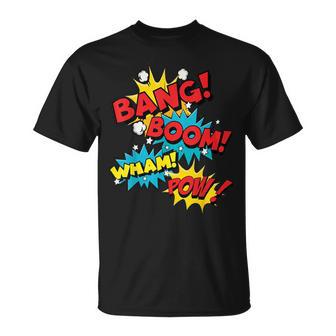 Bang Boom Pow Wham Comic Bubbles T-Shirt - Monsterry AU