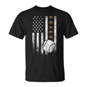 Baseball Coach American Flag Baseball Trainer Coaching T-Shirt - Monsterry