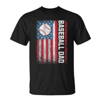 Baseball Dad Usa American Flag Patriotic Dad Father's Day T-Shirt - Seseable