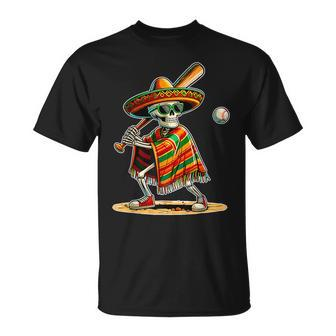 Baseball Skeleton Mexican Sombrero Cinco De Mayo T-Shirt - Seseable