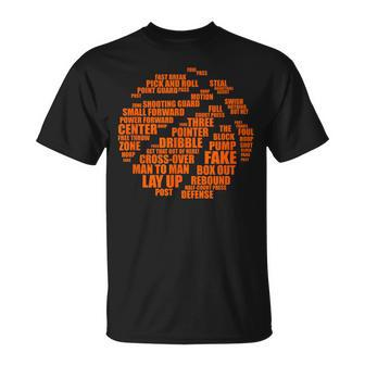Basketball-Wortwolke Schwarzes T-Shirt, Sportmotiv Tee - Seseable