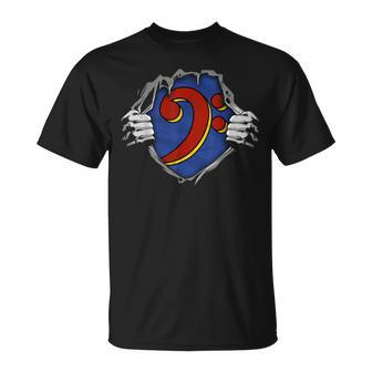 Bass Clef Superhero Inside For Bassist & Player Torn Vintage T-Shirt - Monsterry