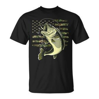Bass Fish Fishing Usa American Flag Camouflage Fisherman T-Shirt - Seseable