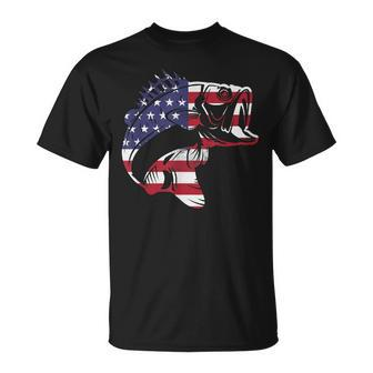 Bass Fishing Usa American Flag 4Th Of July Fisherman T-Shirt - Monsterry DE