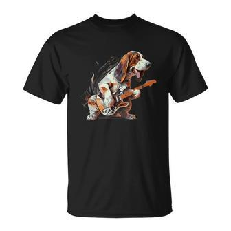 Basset Hound Dog Playing Electric Guitar Rock T-Shirt - Thegiftio UK