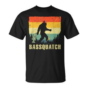 Bassquatch Bass Fishing Sasquatch Retro 80S Fisherman T-Shirt - Monsterry DE