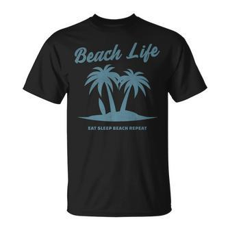 Beach Lifestyle Life Surfer Island Eat Sleep Beach Repeat T-Shirt - Monsterry