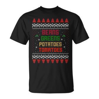 Beans Greens Potatoes Tomatoes Thanksgiving T-Shirt - Monsterry
