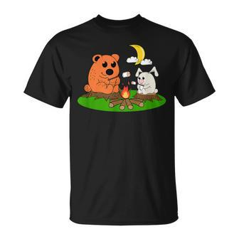 Bear Rabbit Roasting Marshmallow Campfire Bonfire Camping T-Shirt - Monsterry