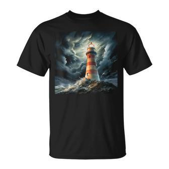 Beatiful Lighthouse In Wild Ocean Waves Lighthouse T-Shirt - Thegiftio UK