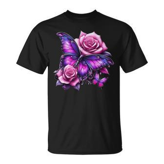 Beautiful Butterfly Purple Rose Butterfly Lovers Women T-Shirt - Seseable