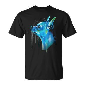 Beautiful Chihuahua Dog Watercolor Splash Artwork Portrai T-Shirt | Mazezy