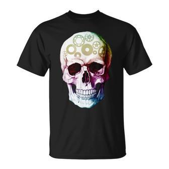 Beautiful Steampunk Multicolor Gear Skull T-Shirt - Monsterry DE
