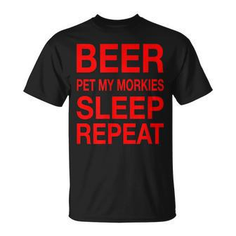 Beer Pet Morkies Sleep Repeat Red CDogLove T-Shirt - Monsterry UK