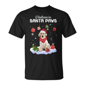 I Believe In Santa Paws Yellow Labrador T-Shirt | Mazezy