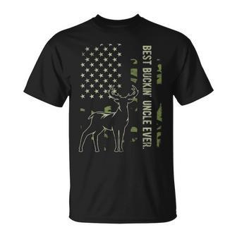 Best Buckin' Uncle Ever Camo American Flag Deer Hunting T-Shirt | Mazezy DE