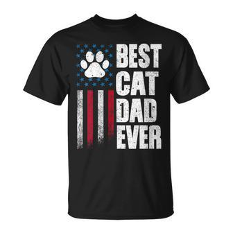 Best Cat Dad Ever Fathers Day American Flag Grandpa Husband T-Shirt - Thegiftio UK