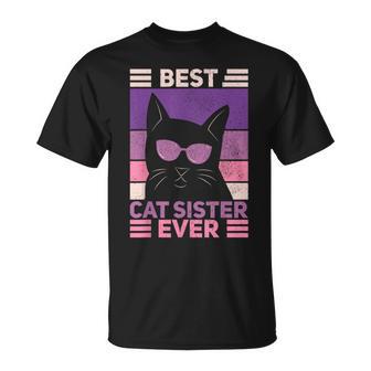 Best Cat Sister Ever Cat Lover Black Cat Themed T-Shirt - Monsterry