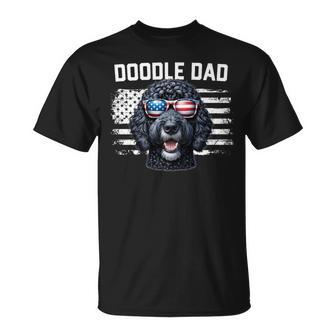 Best Doodle Dad American Flag Black Goldendoodle Dad T-Shirt - Monsterry