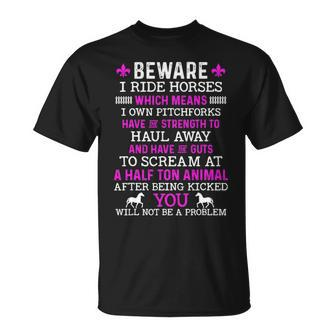 Beware I Ride Horses Horse Lover Girls Riding Racing T-Shirt | Mazezy