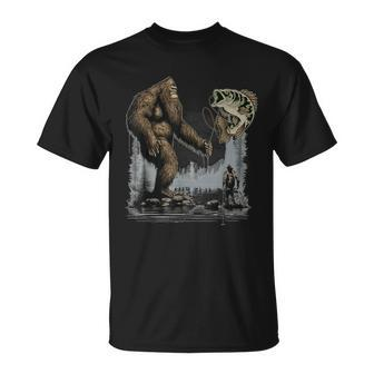 Bigfoot Fishing Sasquatch Fish T-Shirt - Monsterry