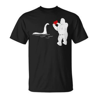 Bigfoot Loch Ness Valentines Day Cool V-Day Pajama T-Shirt - Monsterry