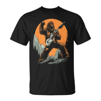 Bigfoot Playing Electric Guitar Sasquatch Rocker T-Shirt - Monsterry UK