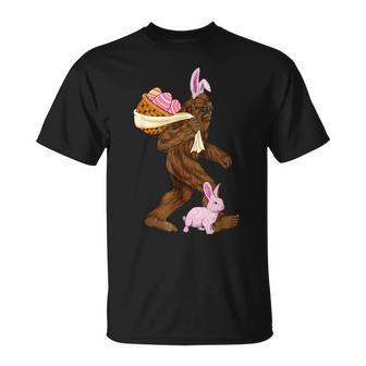 Bigfoot Sasquatch Bunny Easter Rabbit Basket Hunting Eggs T-Shirt - Seseable