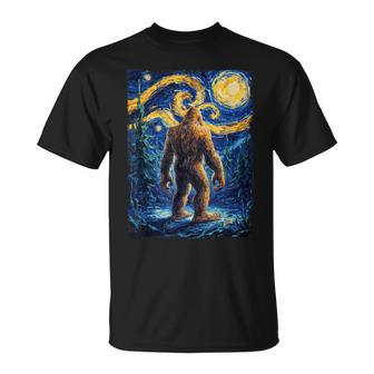 Bigfoot Starry Night Sasquatch Van Gogh Painting T-Shirt - Thegiftio UK