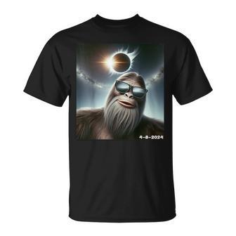 Bigfoot Taking A Selfie Solar 2024 Eclipse Wearing Glasses T-Shirt - Monsterry